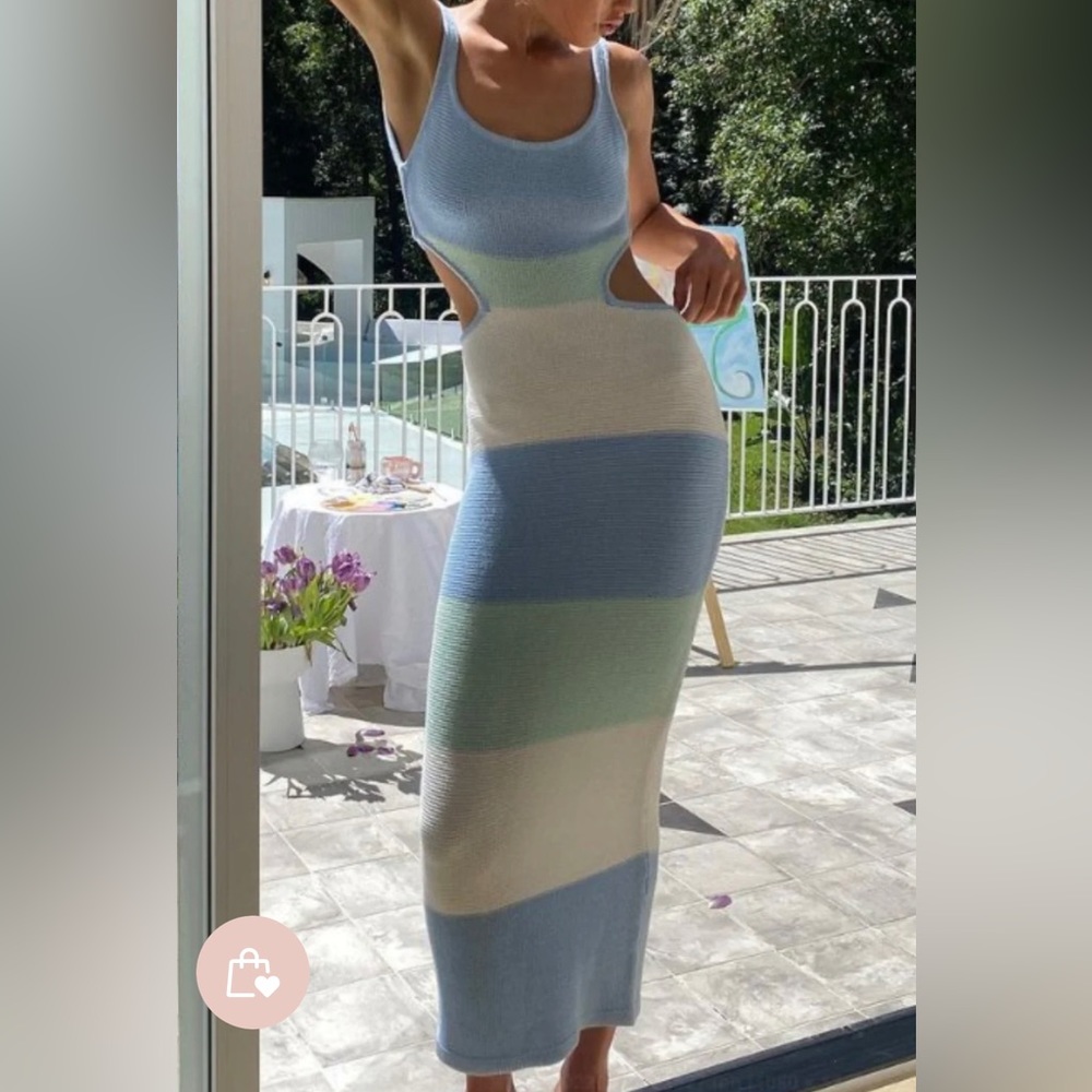 Blue and green midi dress